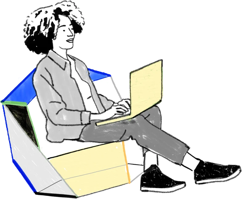 Illustration of a learner working on a laptop