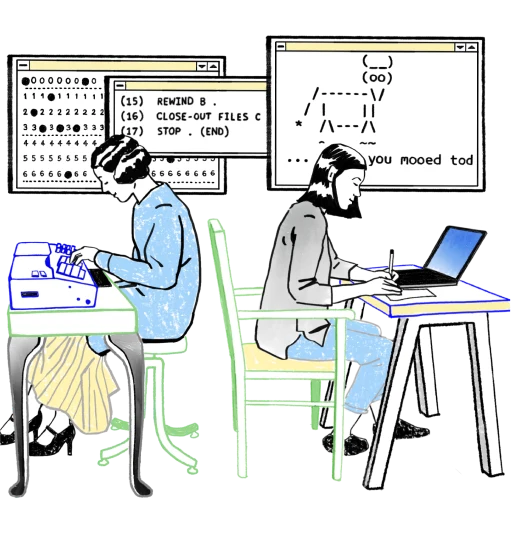 Illustration of two programmers working together