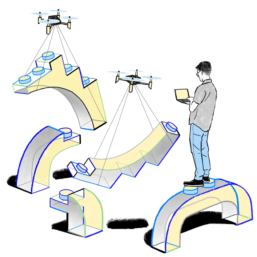 Illustration of a person climbing a rising path of supported steps